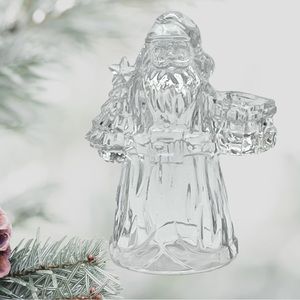 Old World Santa Claus Candle Holder Crystal Glass Christmas ISC Vintage USA 7.5”